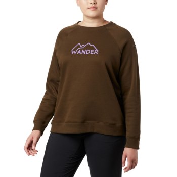 Columbia Ženske Majice S Kapuljačom - Hart Mountain Long Sleeve Graphic Crew Plus Size Maslinasto Ze